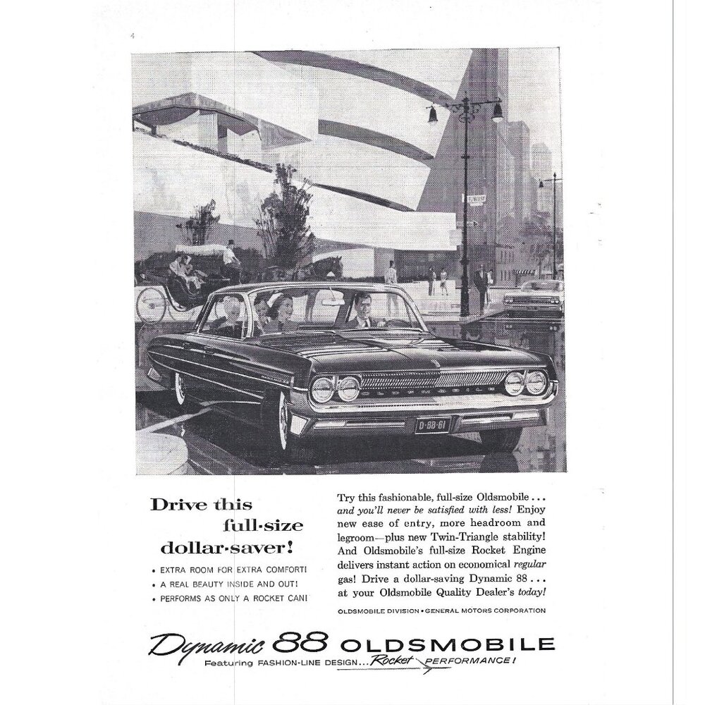 Dynamic 88 Oldsmobile Guggenheim Museum New York City 1950s Vintage Print Ad 9in